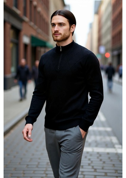 Erkek Casual Şık Regular Fit Pamuk Akrilik Triko Yarım Balıkçı Fermuarlı Kazak Kış Için Kaliteli fırsatları
