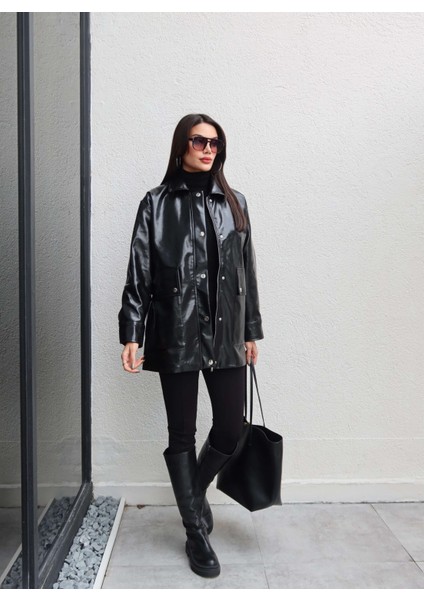 Parlak Çıtçıtlı Deri Ceket fiyatları