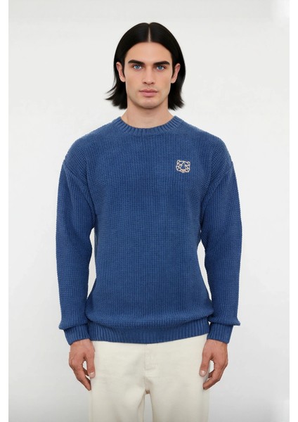 Erkek Triko Oversize Kesim Bisiklet Yaka Sargı Nakışlı Rahat Kazak Soğuk Günlerin Şıklığı Kaliteli fiyatları