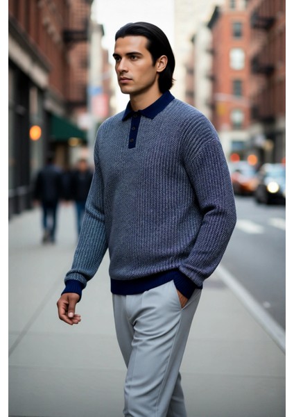 Erkek Konforlu Şık Dokulu Polo Yaka Uzun Kollu Akrilik Triko Kazak Soğuk Günlerin Vazgeçilmezi fırsatları