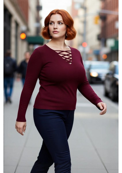 Kadın Ince Fitted Vücudu Saran Triko Bluz Britli V Yaka Detayı Ile Zarif ve Modern Görünüm modelleri