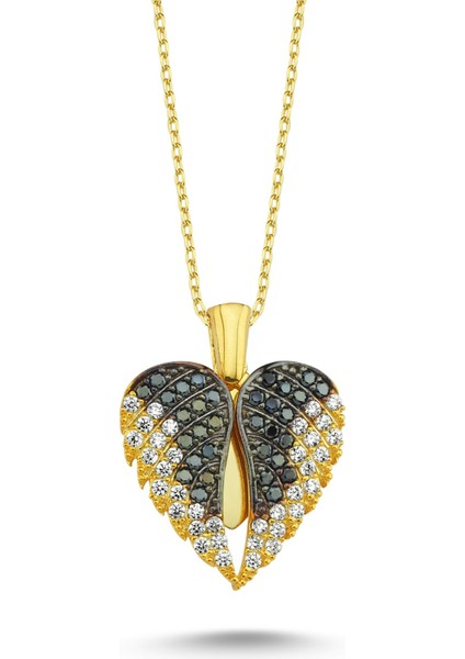 Aşkın Kanatları Gümüş Kalp Kolye Kişiye Özel Isim Yazılı WSN149SB Sarı