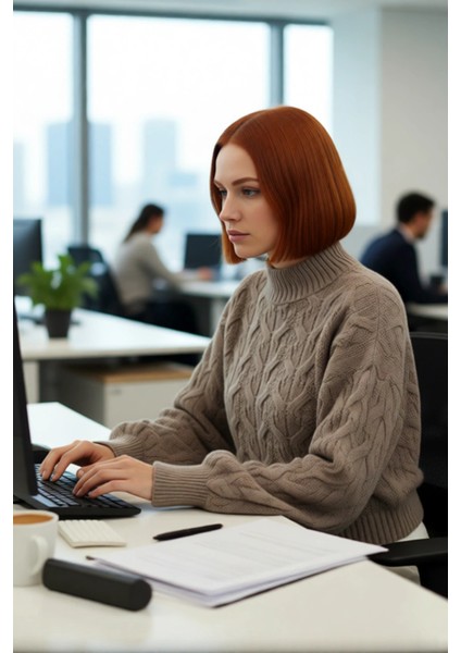 Kadın Basic Oversize Saç Örgü Dik Yaka Crop Triko Kazak Soğuk Havalar Için Modern Stil Kaliteli