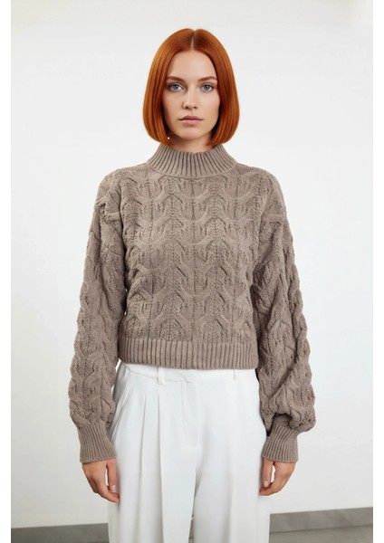 Kadın Basic Oversize Saç Örgü Dik Yaka Crop Triko Kazak Soğuk Havalar Için Modern Stil Kaliteli fiyatları