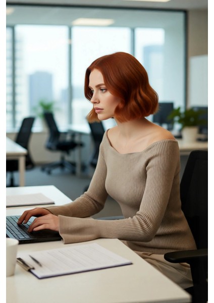 Kadın Carmen Yaka Uzun Kollu Fitted Akrilik Triko Üst Gündüz Gece Basic Fitilli Dokuma Kombin