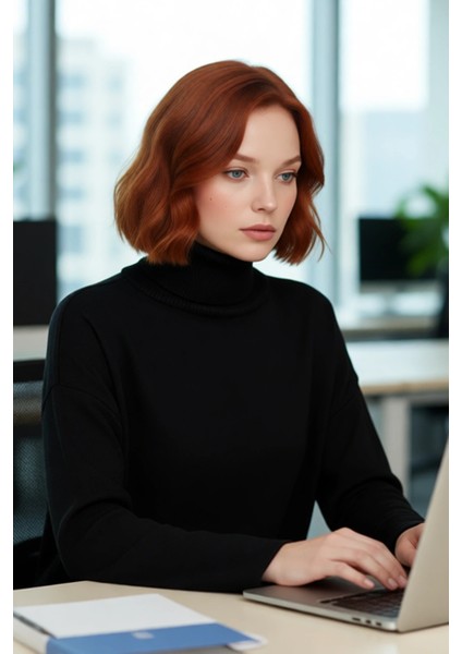 Kadınlar Için Konforlu Oversize Basic Düşük Kol Balıkçı Yaka Triko Kazak Kış Günleri Şıklığı