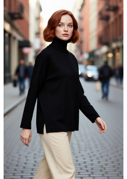 Kadınlar Için Konforlu Oversize Basic Düşük Kol Balıkçı Yaka Triko Kazak Kış Günleri Şıklığı fırsatları