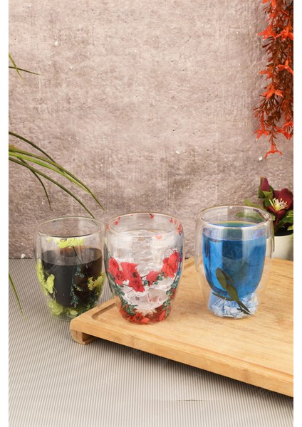 Çift Camlı Cidarlı Bardak 250ML Çiçek Dekorlu Isıya Dayanıklı Bardak modelleri