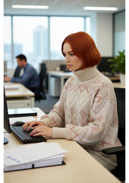 Kadın Soğuk Havaların Vazgeçilmezi Oversize Balıkçı Yaka Etnik Desenli Triko Kazak Şıklığı fırsatları