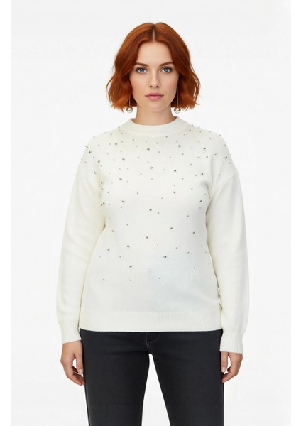 Kadınlar Için Konforlu Regular Kalıp Düz Trok Detaylı Uzun Kollu Triko Bisiklet Yaka Kazak fiyatları