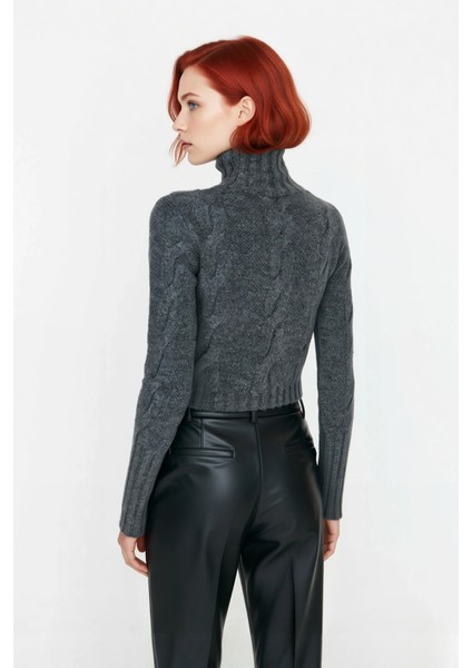 Kadınlara Özel Basic Super Crop Triko Kazak Dik Yaka Uzun Kollu Saç Örgülü Günlük Şıklık Kaliteli fiyatları