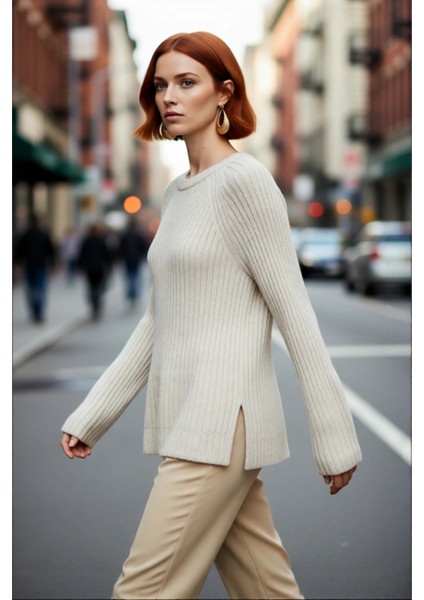 Kadınlara Özel Regular Kalıp Bisiklet Yaka Triko Kazak Reglan Kol Uzun Kollu Peplum Detayı modelleri