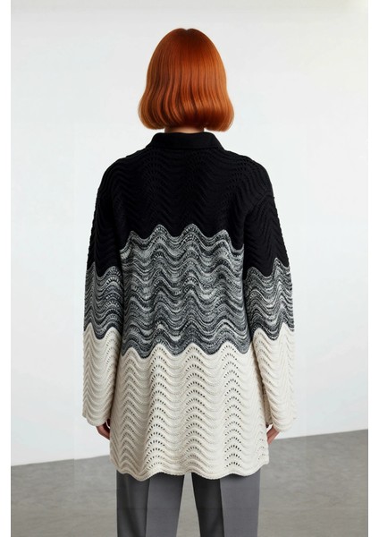 Kadınlara Özel Şık Renk Bloklu Jakar Dokuma Polo Yaka Triko Kazak Kış Kombinlerinin Gözdesi fiyatları