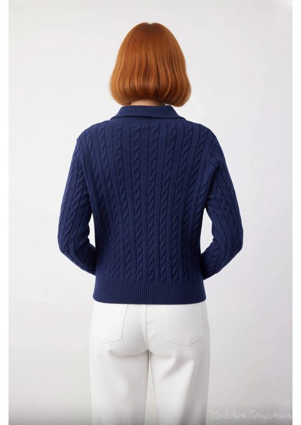 Soğuk Havalara Özel Kadın Regular Kalıp Saç Örgüsü Polo Yaka Triko Kazak Rahat Şıklık Kaliteli fiyatları