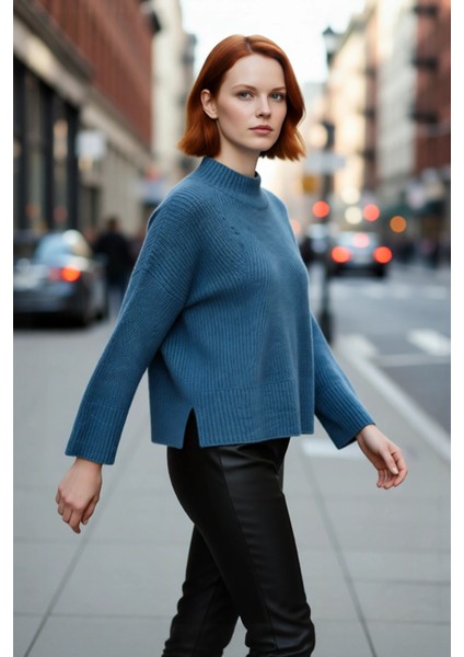 Kadın Oversize Dik Yaka Gri Akrilik Uzun Kollu Basic Triko Kazak Kışlık Kombinlerin Anahtarıdır modelleri