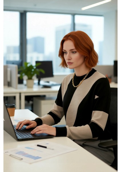 Kadın Düşük Kol Bisiklet Yaka Triko Kazak Renk Bloklu Tasarımıyla Kış Kombinleri Için Kaliteli fırsatları