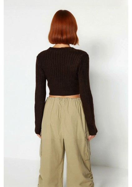 Kadın Antrasit Crop Boy Fitted Kruvaze Triko Kazak Günlük Şıklık ve Konforu Kış Sezonuna Taşır modelleri