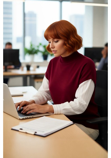 Kadın Basic Rahat Kesim Dik Yaka Triko Süveter Akrilik Materyal Kolsuz Şık Kışlık Giyim Tarzı