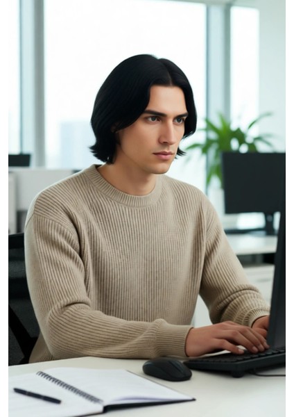 Erkek Geniş Kalıp Bisiklet Yaka Düz Baskısız Kalın Triko Kazak Kış Sezonu Için Ideal Model