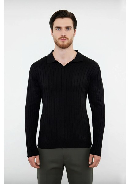 Erkek Düz Desen Fitted Polo Yaka Akrilik Triko Kazak Günlük Kullanım Için Rahat ve Modern Kaliteli fiyatları