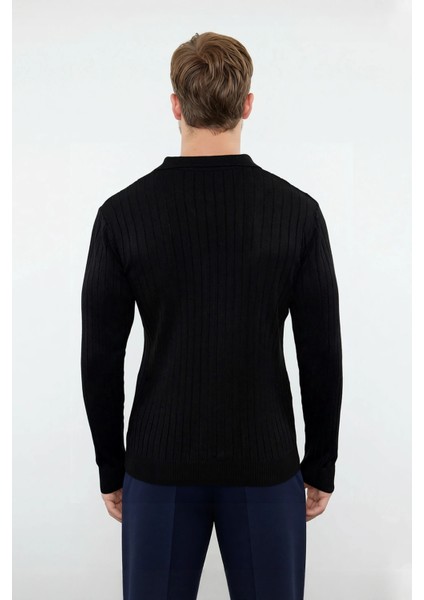 Erkek Düz Desen Fitted Polo Yaka Akrilik Triko Kazak Günlük Kullanım Için Rahat ve Modern Kaliteli modelleri