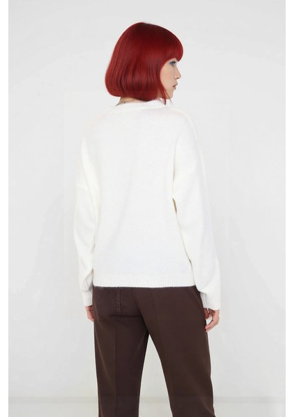 Genç Kadın Rahat Kesim Intersia Dokuma Köpek Nakışlı Bisiklet Yaka Triko Kazak Trend Stil Kaliteli fiyatları