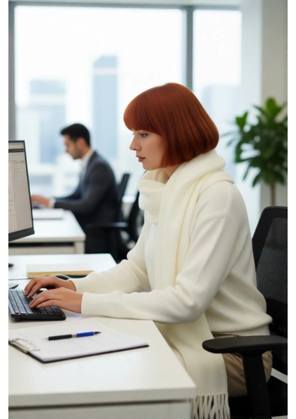 Kadın Günlük Akrilik Triko Kazak Şal Detayıyla Regular Kalıp Bisiklet Yaka Düşük Kol Kış Kaliteli