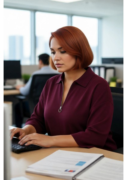 Kadın Polo Yaka Fermuar Detaylı Relaxed Kesim Düşük Kol Truvakar Triko Kazak Büyük Beden Kaliteli