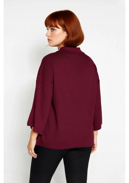 Kadın Polo Yaka Fermuar Detaylı Relaxed Kesim Düşük Kol Truvakar Triko Kazak Büyük Beden Kaliteli modelleri