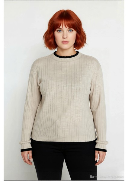 Kadın Basic Siluet Ince Akrilik Dokuma Fitilli Dik Yaka Triko Kazak Standart Uzun Kollu Model fiyatları