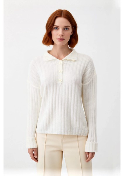 Kadın Casual Fitilli Triko Kazak Orta Kalınlık Dik Yaka Düşük Kol Rahat ve Trend Kış Stili fiyatları