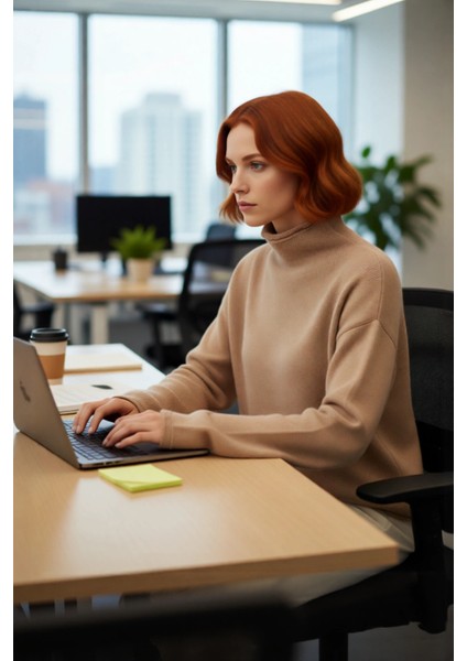 Kadın Triko Oversize Dik Yaka Kazak Uzun Düşük Kol Kışlık ve Sonbaharlık Günlük Şık Giyim Kaliteli