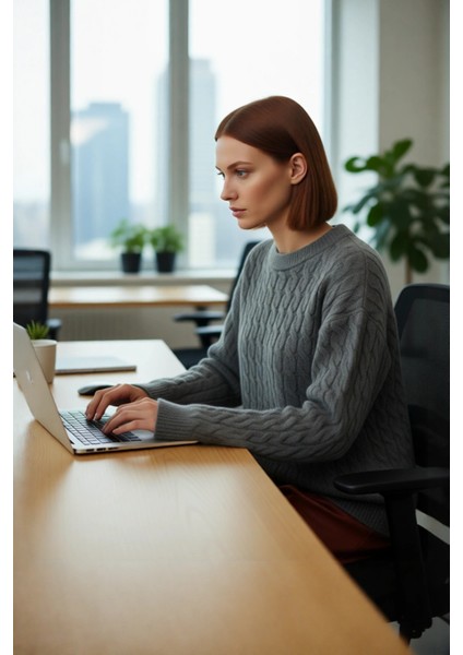 Kadınlara Özel Yumuşak Dokulu Antrasit Regular Kesim Saç Örgü Uzun Kollu Triko Kazak Kaliteli