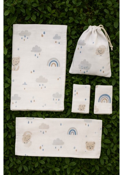 Müslin Bezi Bebek Set 6 Parça % 100 Pamuklu Bulut Filli