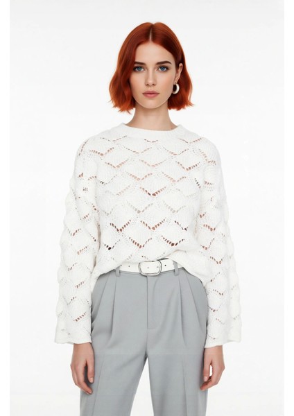 Kadın Ajurlu Oversize Bisiklet Yaka Triko Kazak Modern ve Rahat Stil Için Kışlık Seçim Kaliteli fiyatları