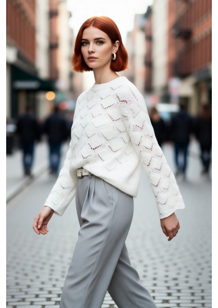 Kadın Ajurlu Oversize Bisiklet Yaka Triko Kazak Modern ve Rahat Stil Için Kışlık Seçim Kaliteli fırsatları