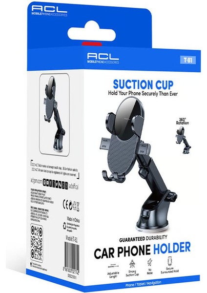 T-81 Premium Safe-In Series™ Vantuzlu Teleskopik Araç Içi Telefon Tutucu fiyatları