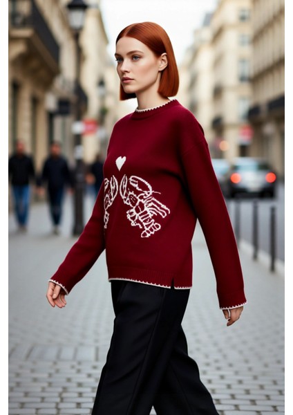 Kadın Bisiklet Yaka Düşük Kollu Intersia Dokuma Regular Boy Triko Kazak Kışlık Kombinlerin Gözdesi fırsatları