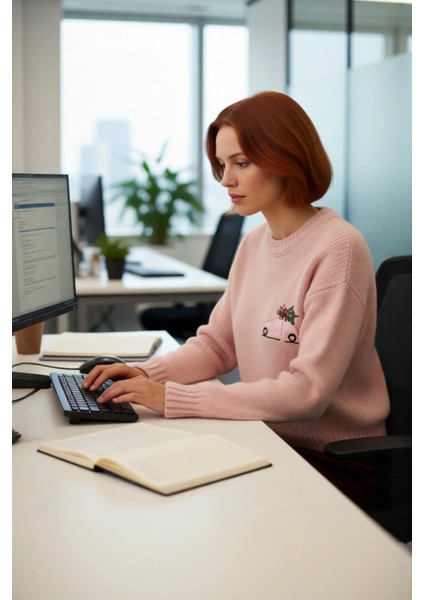 Kadın Rahat Kesim Yılbaşı Desenli Düşük Omuz Bisiklet Yaka Crop Triko Kazak Modeli Kaliteli