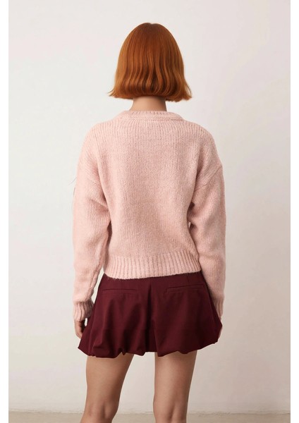 Kadın Rahat Kesim Yılbaşı Desenli Düşük Omuz Bisiklet Yaka Crop Triko Kazak Modeli Kaliteli modelleri