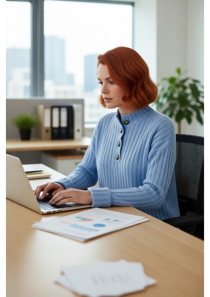 Kadın Ekru Rahat Kalıp Düz Desen Düğmeli Yaka Triko Kazak Sonbahar Kış Gardıropların Yıldızı