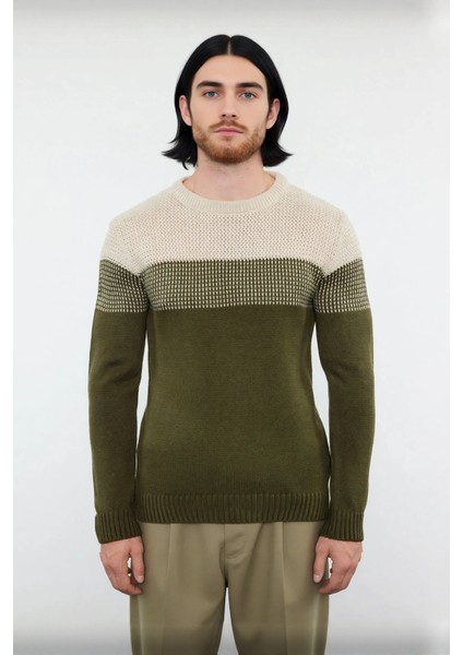 Erkek Rahat Kesim Bisiklet Yaka Renk Bloklu Akrilik Triko Kazak Soğuk Havalar Için Mükemmel fiyatları