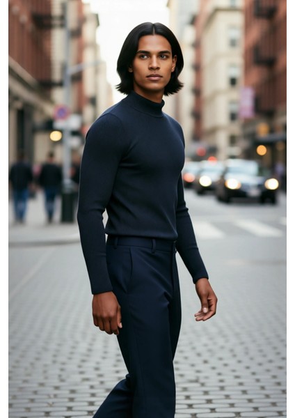 Erkek Fitted Dik Yaka Uzun Kol Triko Kazak Günlük Şıklık ve Konfor Için Ideal Seçim Kaliteli fırsatları