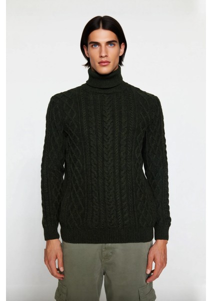 Erkek Balıkçı Yaka Saç Örgü Desenli Kalın Triko Fitted Kalıp Standart Kol Günlük Kazak Kaliteli fiyatları