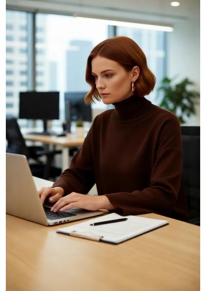 Kadınlar Için Konforlu Oversize Basic Düşük Kol Balıkçı Yaka Triko Kazak Kış Günleri Şıklığı