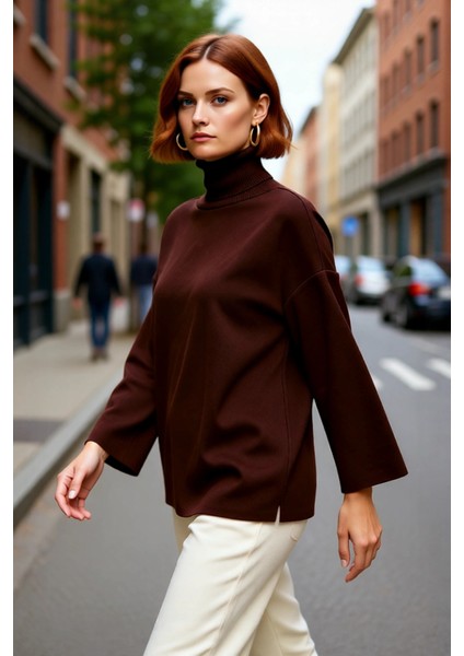 Kadınlar Için Konforlu Oversize Basic Düşük Kol Balıkçı Yaka Triko Kazak Kış Günleri Şıklığı fırsatları