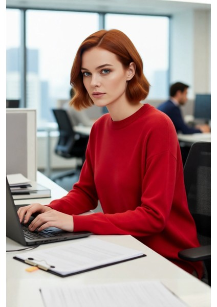 Kadın Relaxed Kalıp Bisiklet Yaka Triko Tunik Düşük Kol Düz Desenli Akrilik Materyal Yırtmaç Detaylı