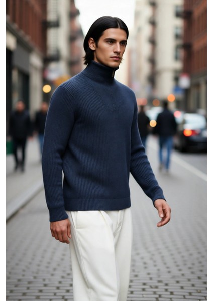 Erkek Casual Giyim Için Ideal Regular Fit Düz Desen Fermuarlı Balıkçı Yaka Kalın Triko Kazak fırsatları