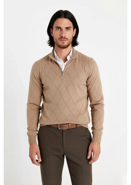 Erkek Casual Şık Regular Fit Pamuk Akrilik Triko Yarım Balıkçı Fermuarlı Kazak Kış Için Kaliteli fiyatları