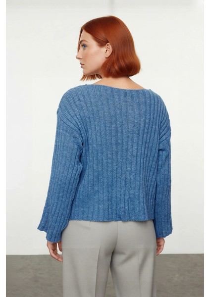 Kadın Basic V Yaka Geniş Kalıp Uzun Kollu Yünlü Triko Kazak Fitilli Dokusuyla Gün Boyu Konfor Sunar modelleri